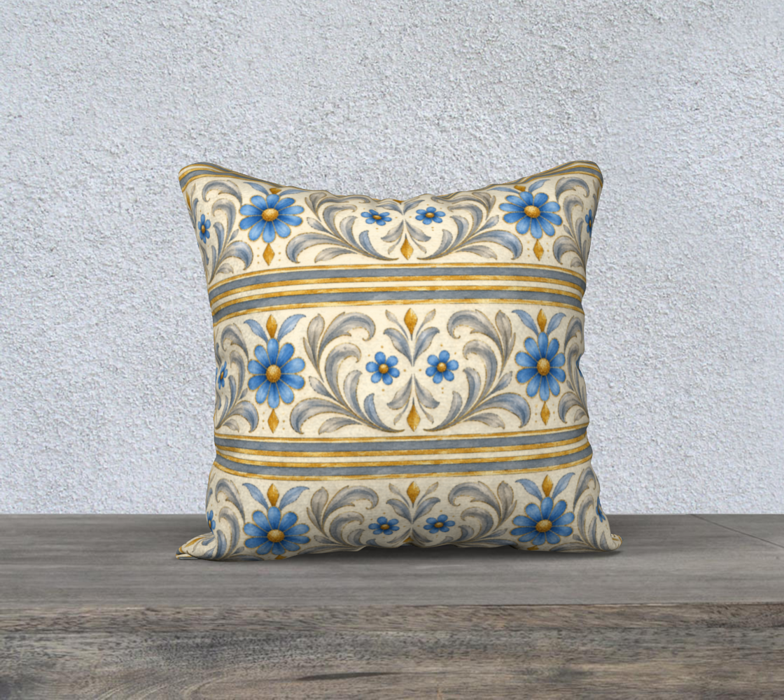 Gilded Azure Bloom border 18 x 18 pillow