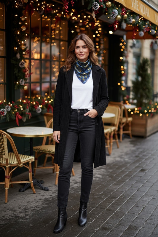 Blue Plaid Silk Square Scarf