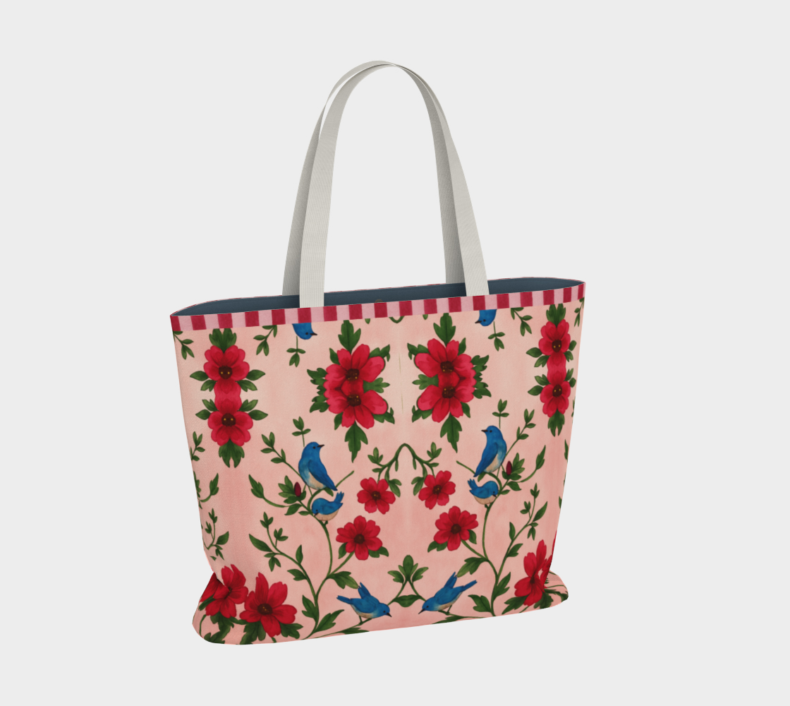 songbird bloom pink canvas large canvas tote bag