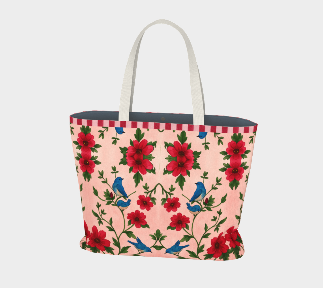 songbird bloom pink canvas large canvas tote bag