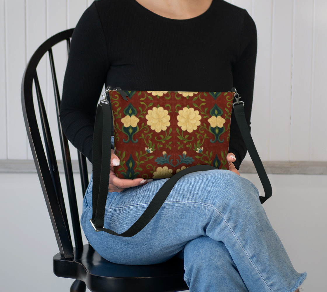 Imperial Peonies Cranberry Vegan Leather Crossbody