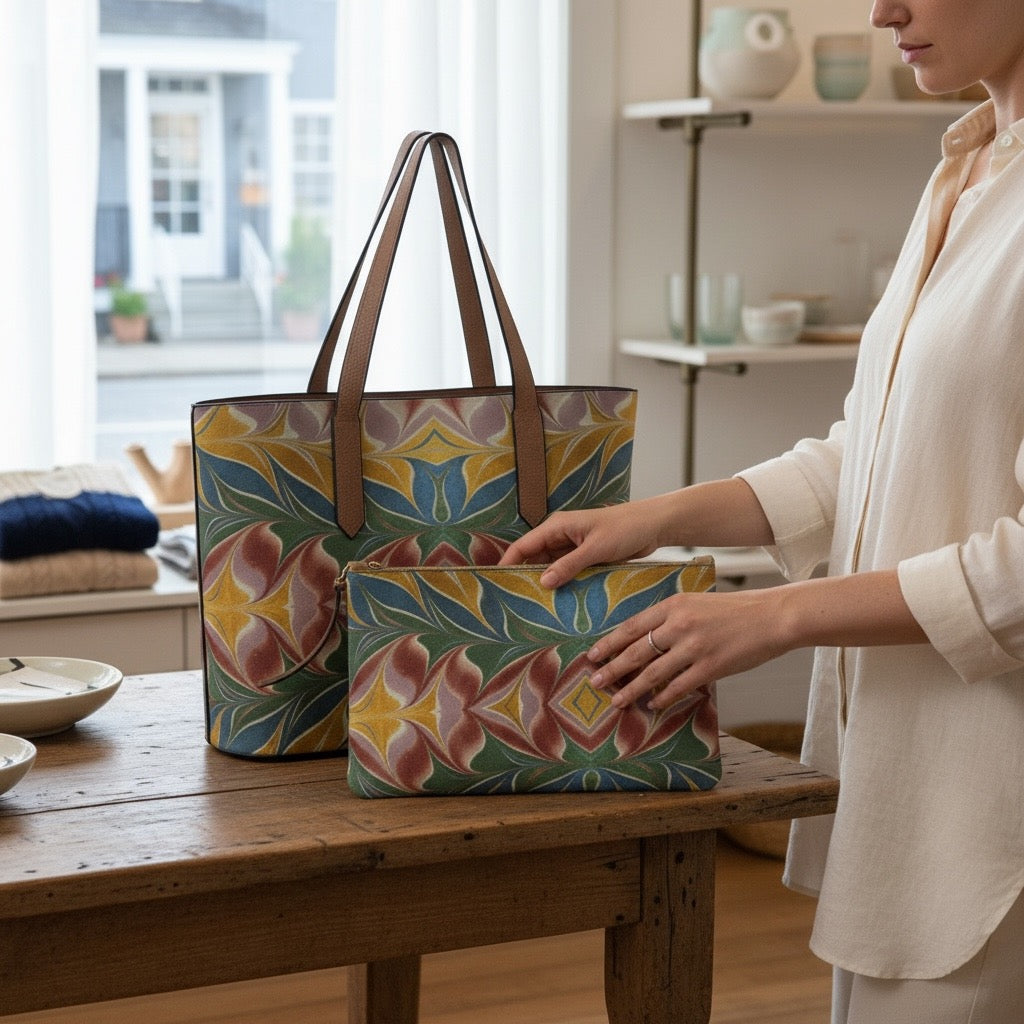 Florentine Flames Set: Vegan Leather Tote & Clutch Wristlet