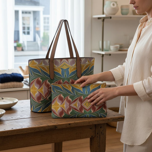 Florentine Flames Set: Vegan Leather Tote & Clutch Wristlet