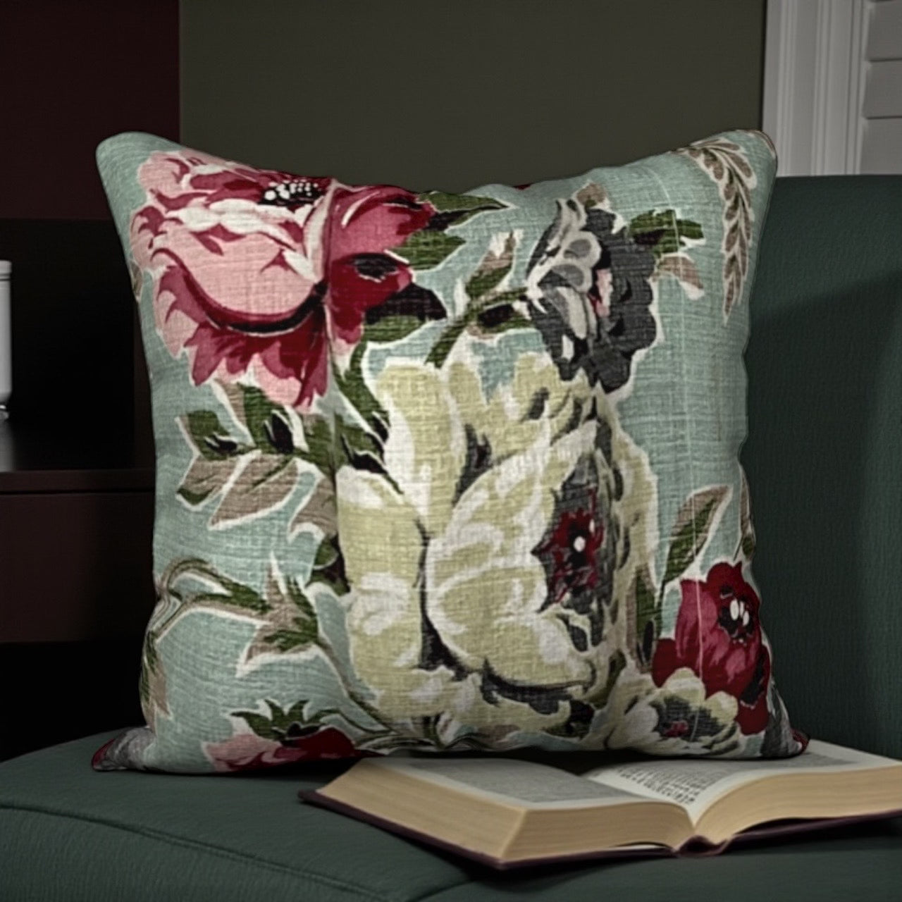 Seafoam Roses 18 x 18 Pillow Cover