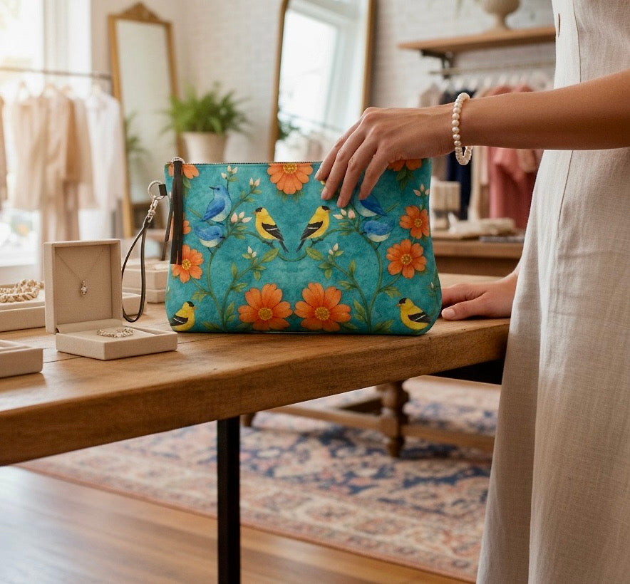 Island Songbird Garden Vegan Leather Clutch Wristlet