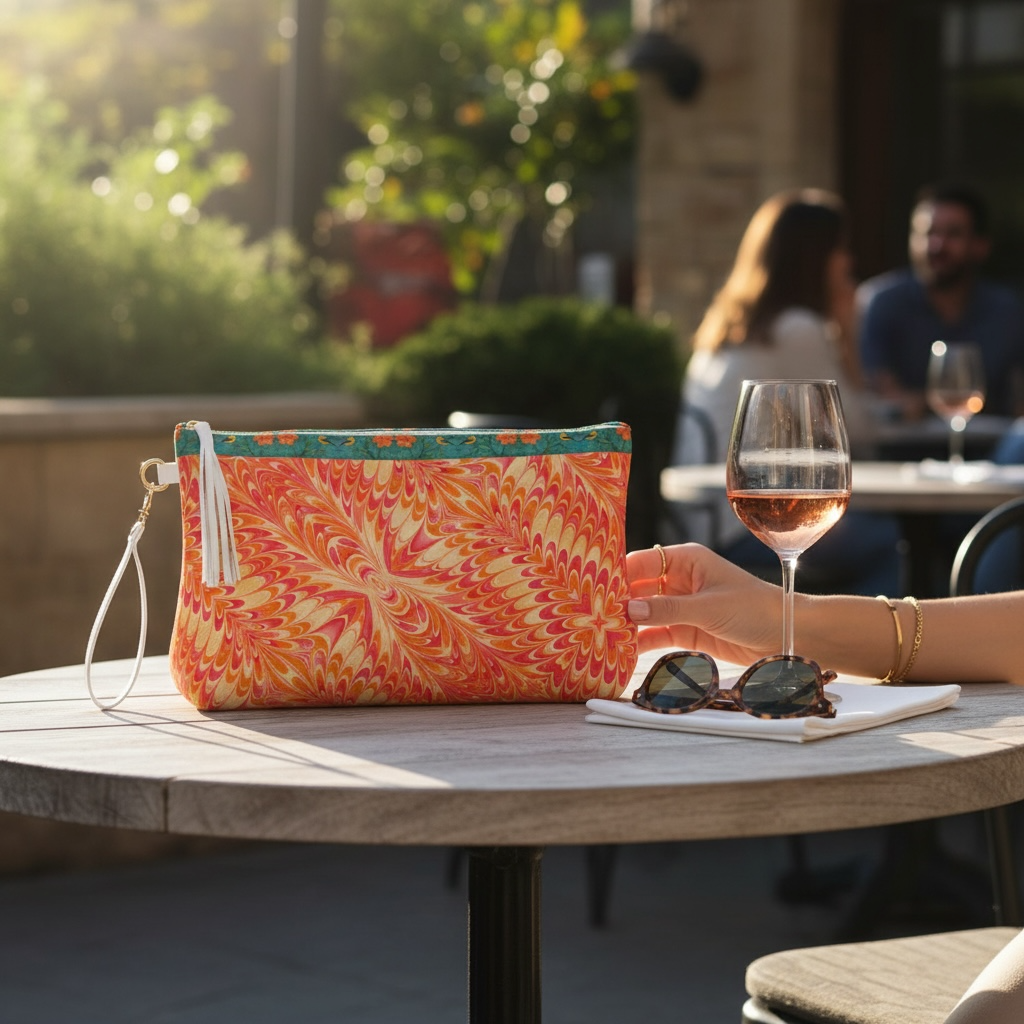 Tangerine Swirl Vegan Leather Clutch Wristlet