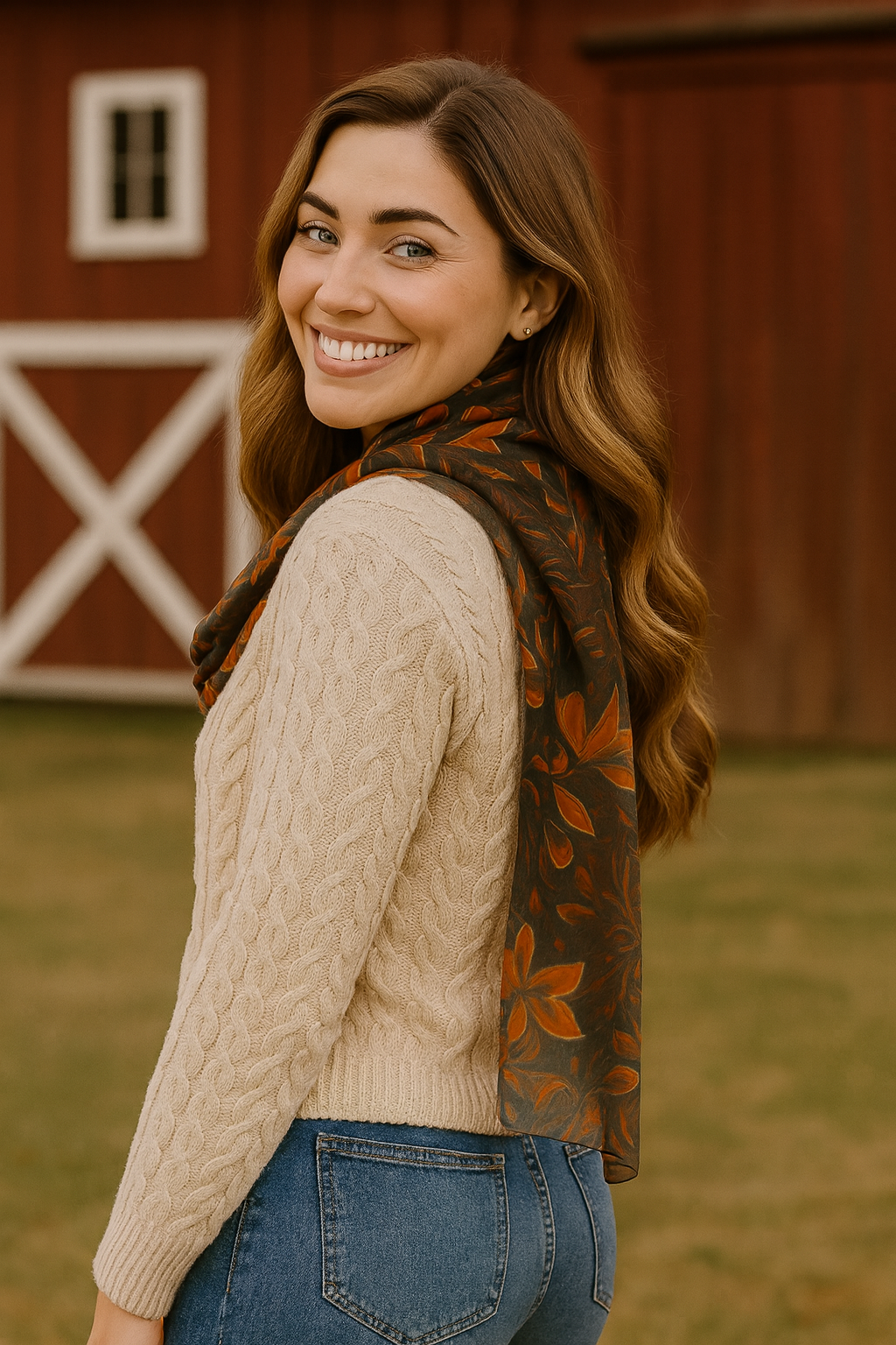 Americana Swirl Long Silk Scarf