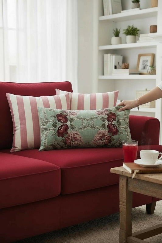 Seafoam Roses 24 x 12 Pillow Cover