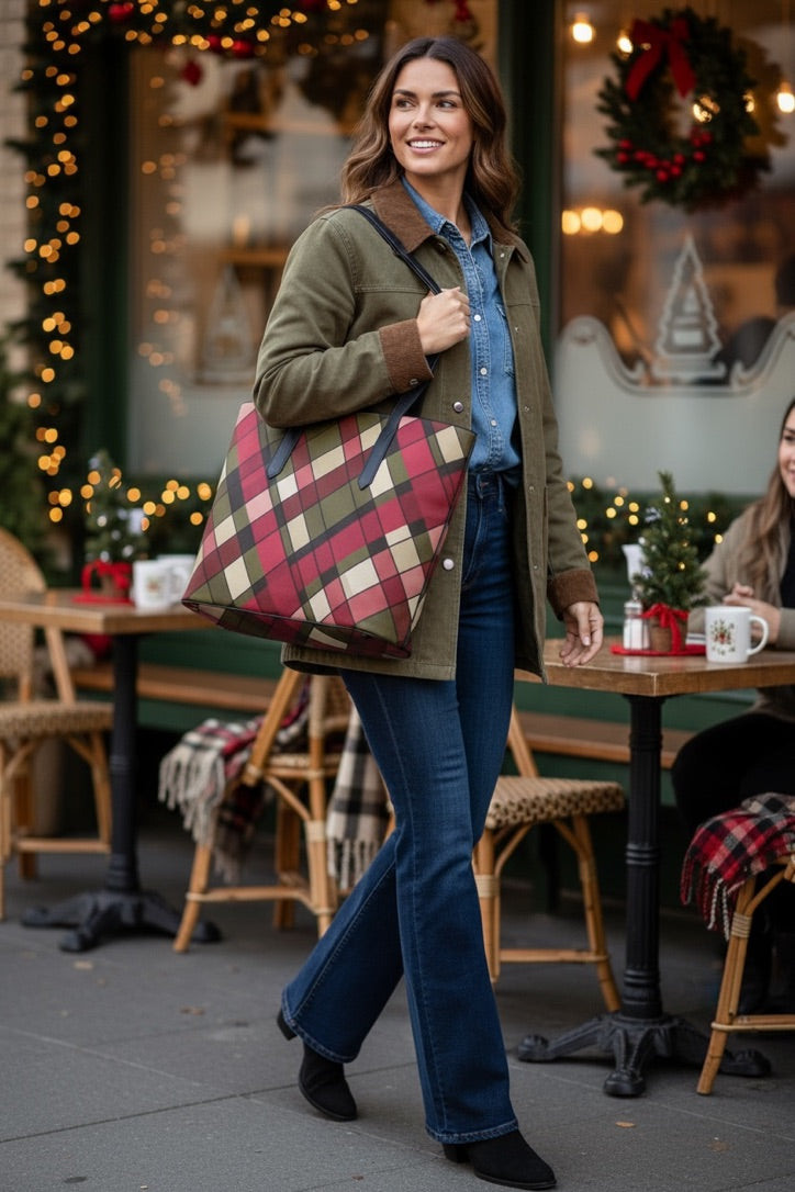 Plaid Harvest Vegan Leather Tote Bag