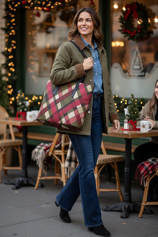 Plaid Harvest Vegan Leather Tote Bag