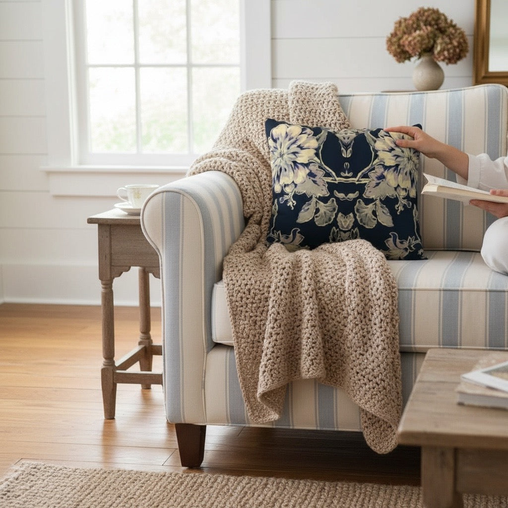 Blue Fleur Damask 22 x 22 Pillow Cover