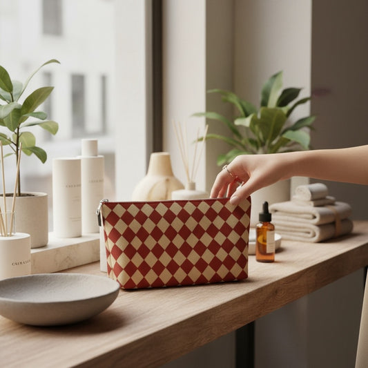 Cranberry Mini Harlequin Makeup Bag