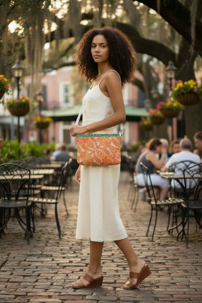 Tangerine Swirl Vegan Leather Crossbody Purse