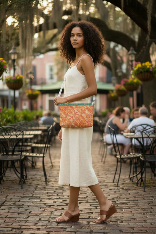 Tangerine Swirl Vegan Leather Crossbody Purse