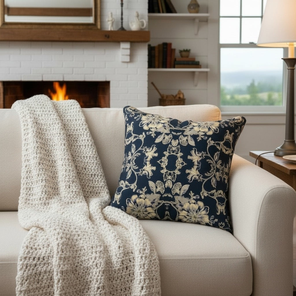 Blue Fleur Damask 18 x 18 Pillow Cover