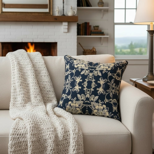 Blue Fleur Damask 18 x 18 Pillow Cover