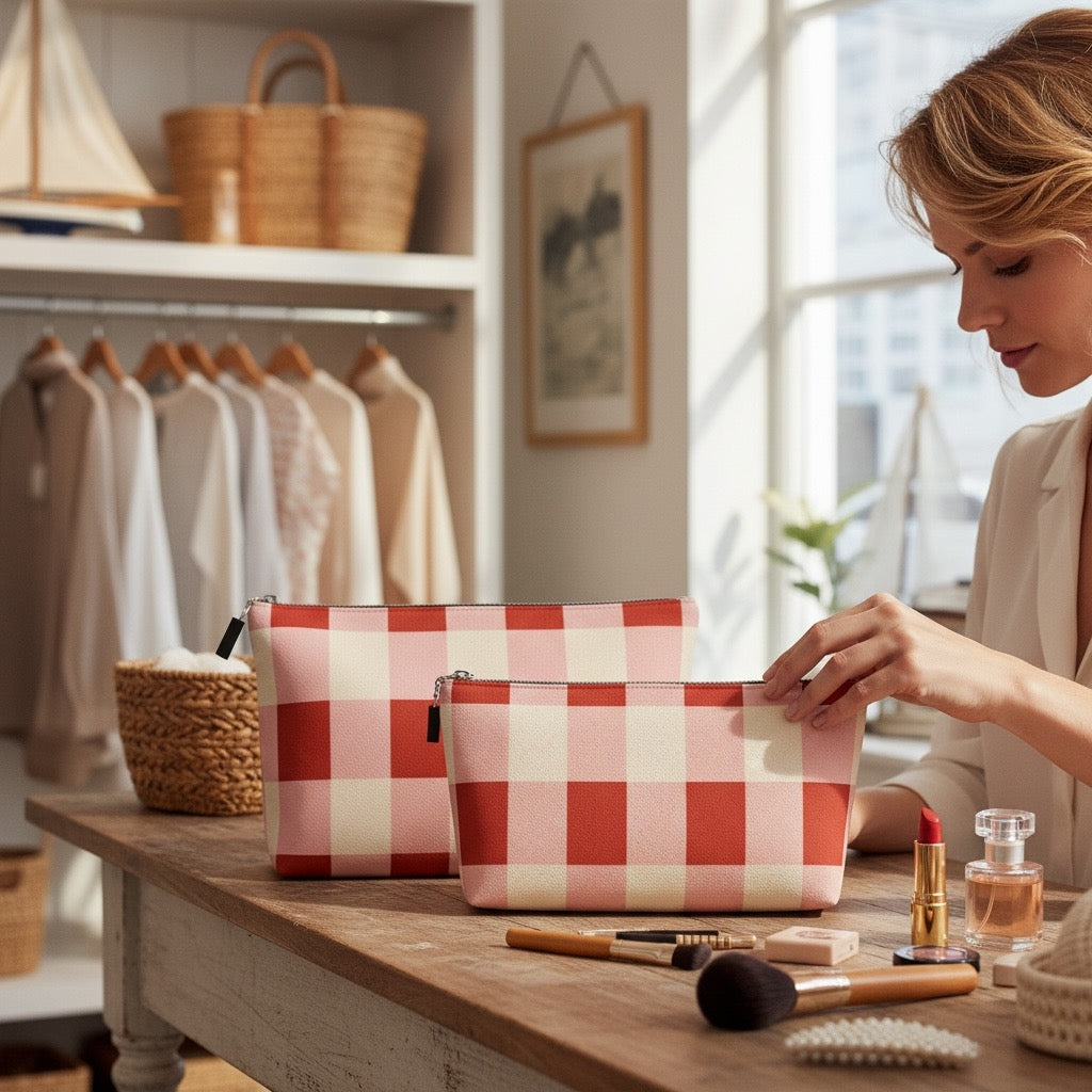 Red Gingham Makeup Bag