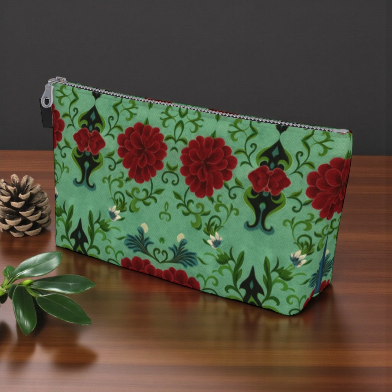 Imperial Peonies Mint Makeup Bag