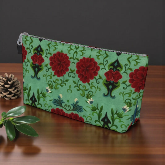 Imperial Peonies Mint Makeup Bag