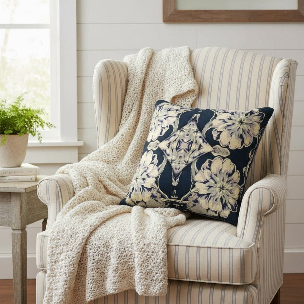 Blue Fleur Damask 18 x 18 Pillow Cover