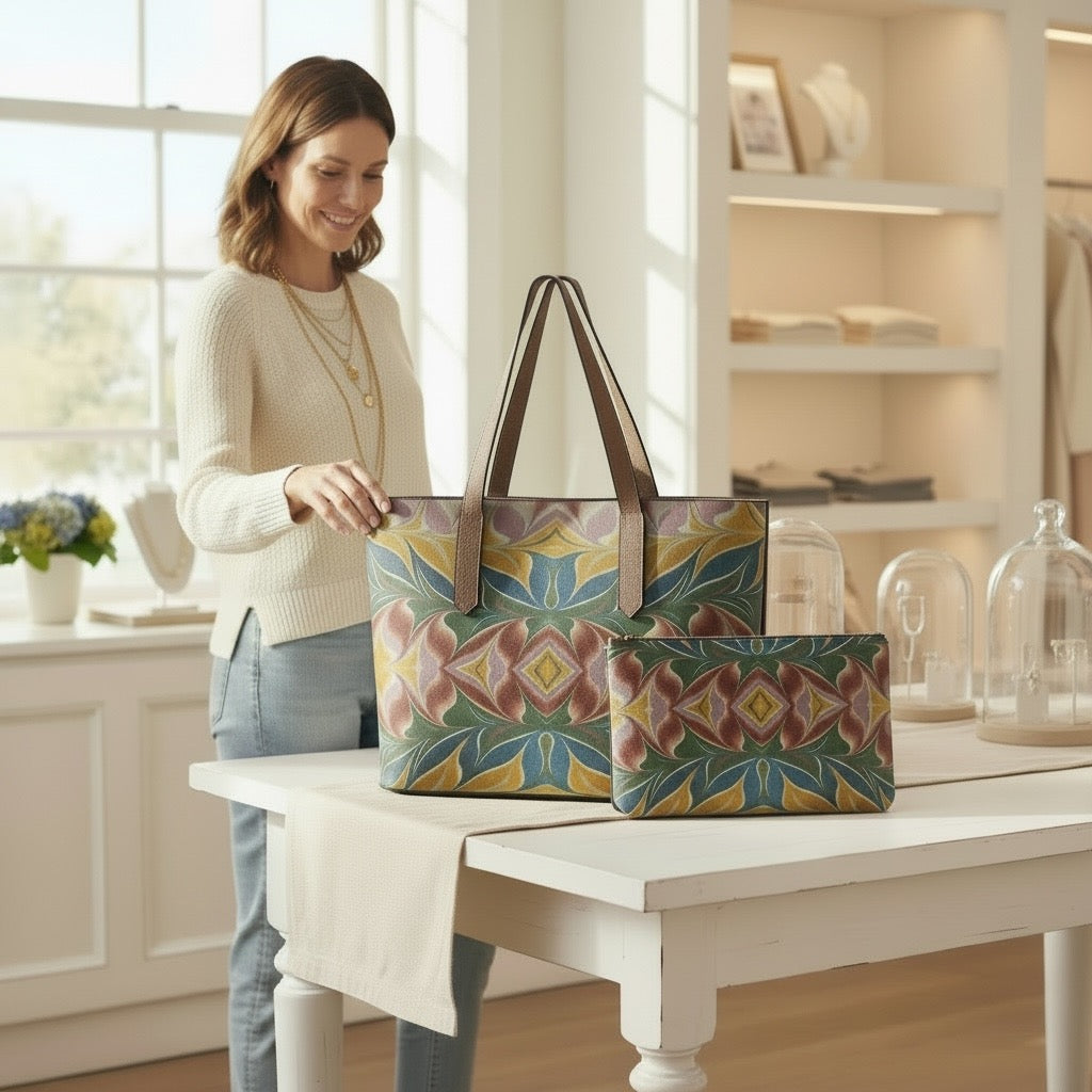 Florentine Flames Set: Vegan Leather Tote & Clutch Wristlet