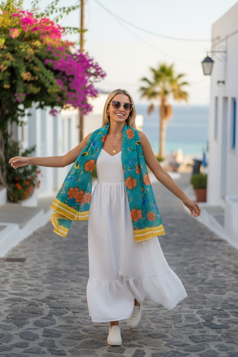 Island Songbird Garden Silk Long Scarf