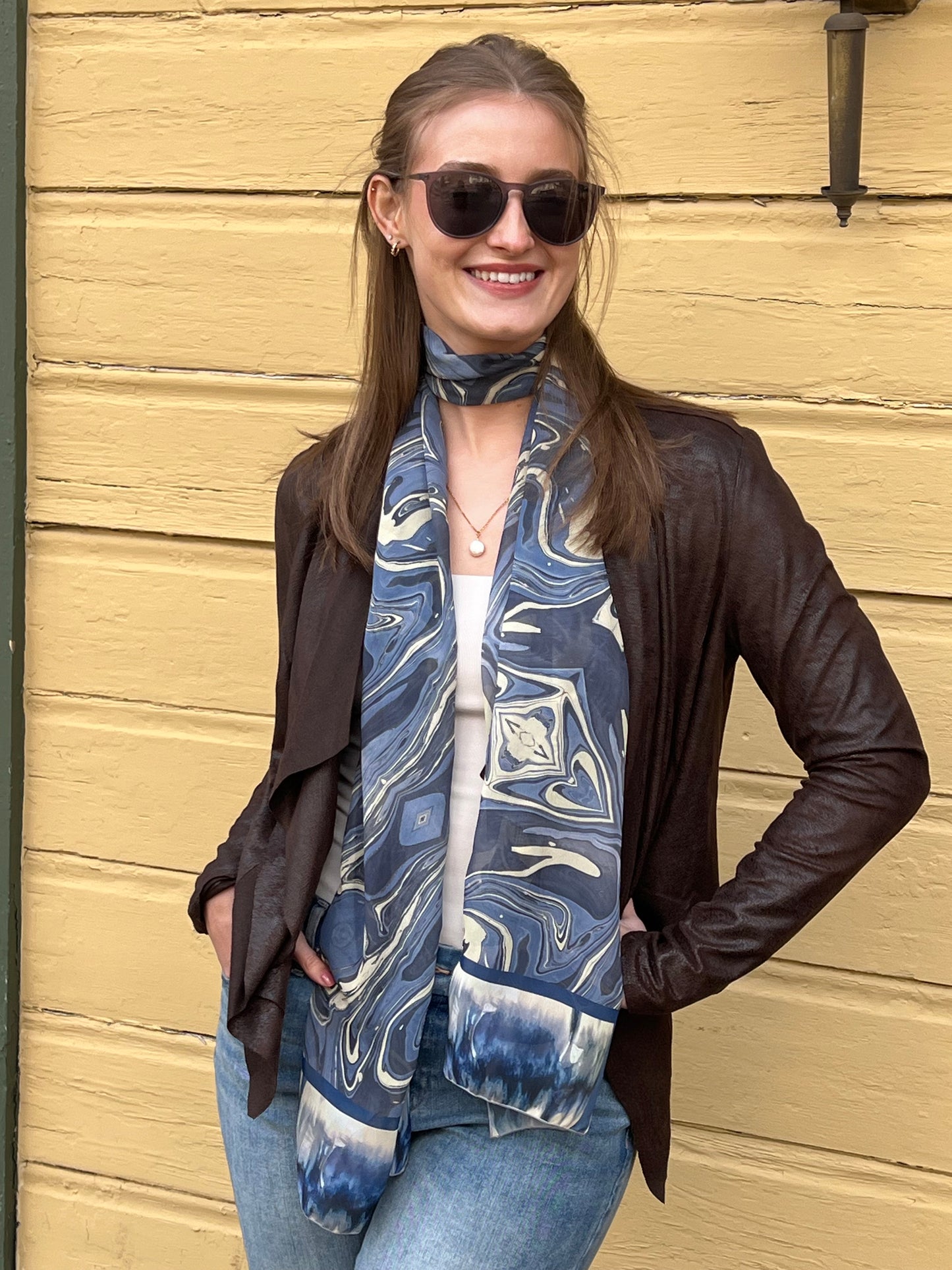 Mendocino Blues Diamond Chiffon Scarf