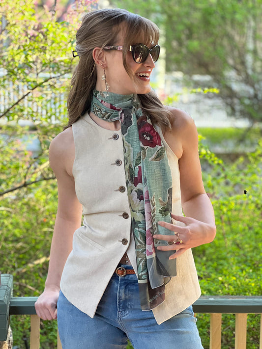 Sea Foam Roses Chiffon Scarf
