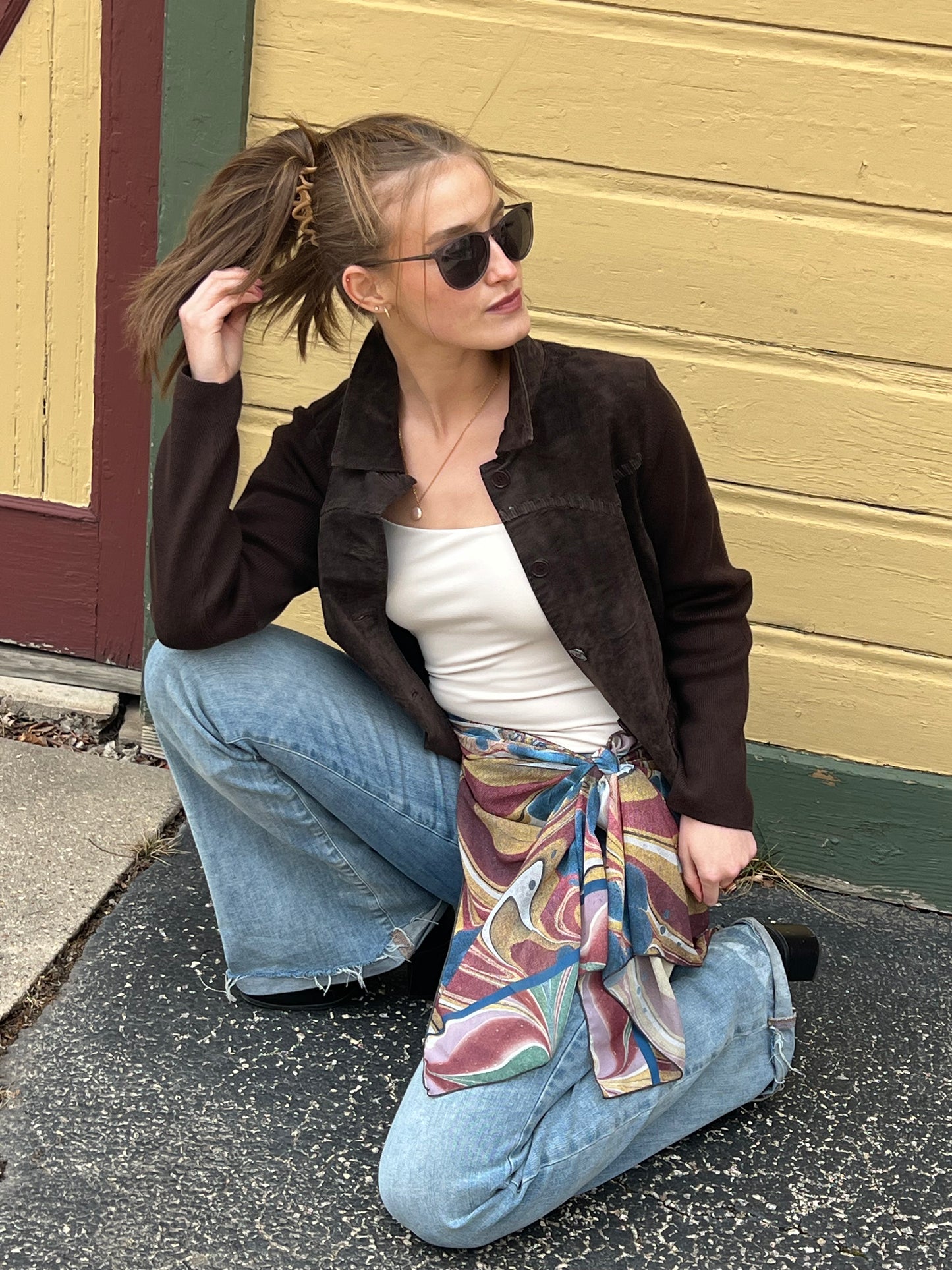 Tuscan Sunset Marble Chiffon Scarf