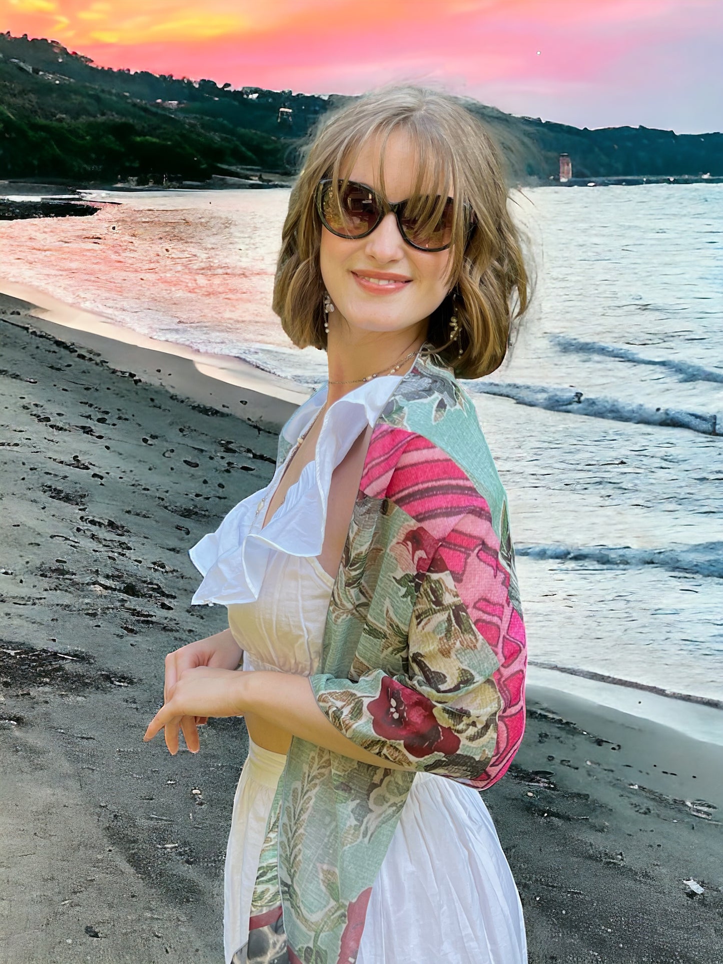 Sea Foam Roses Chiffon Scarf