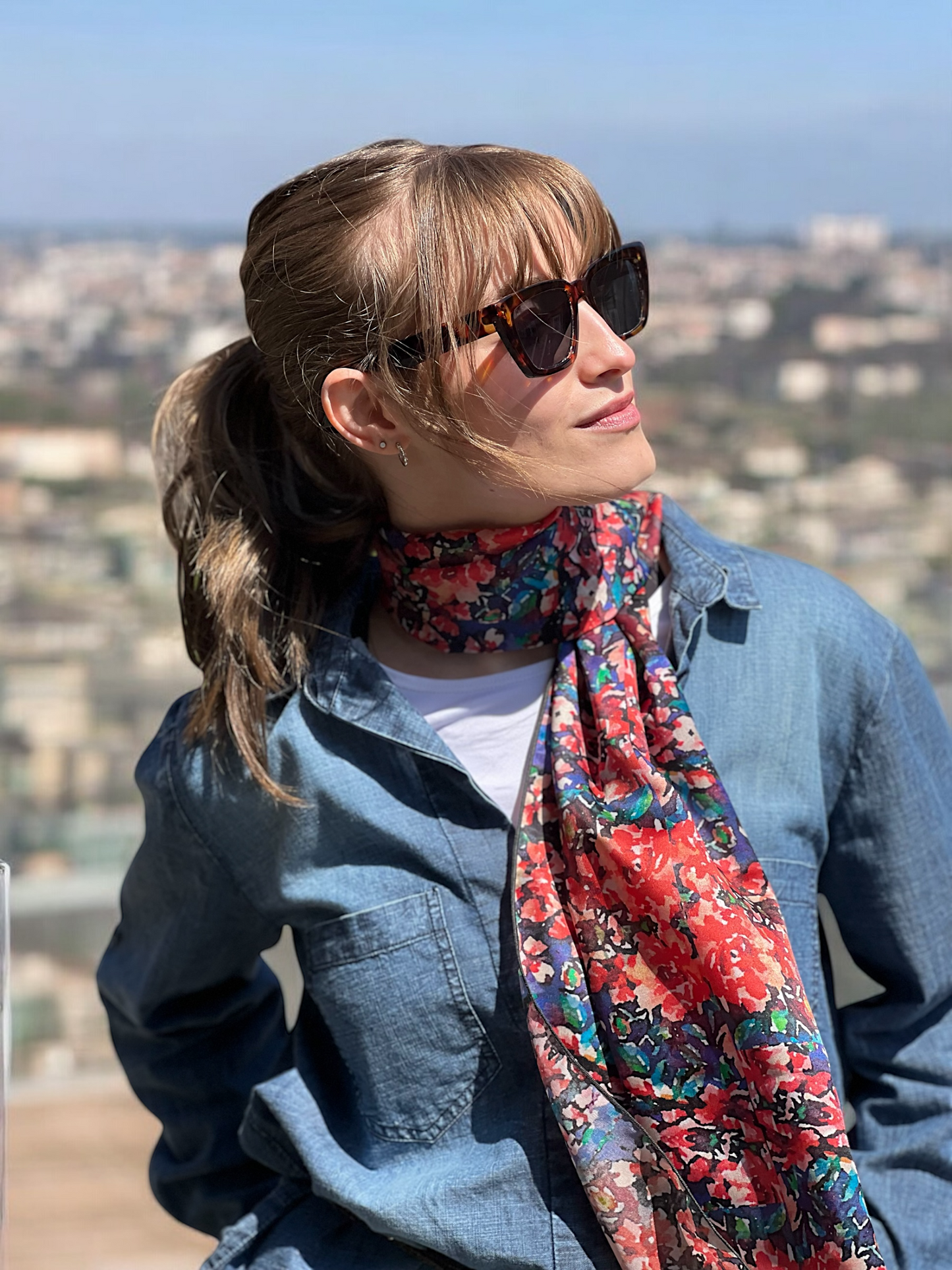 Somerset Rose Damask Silk Long Scarf