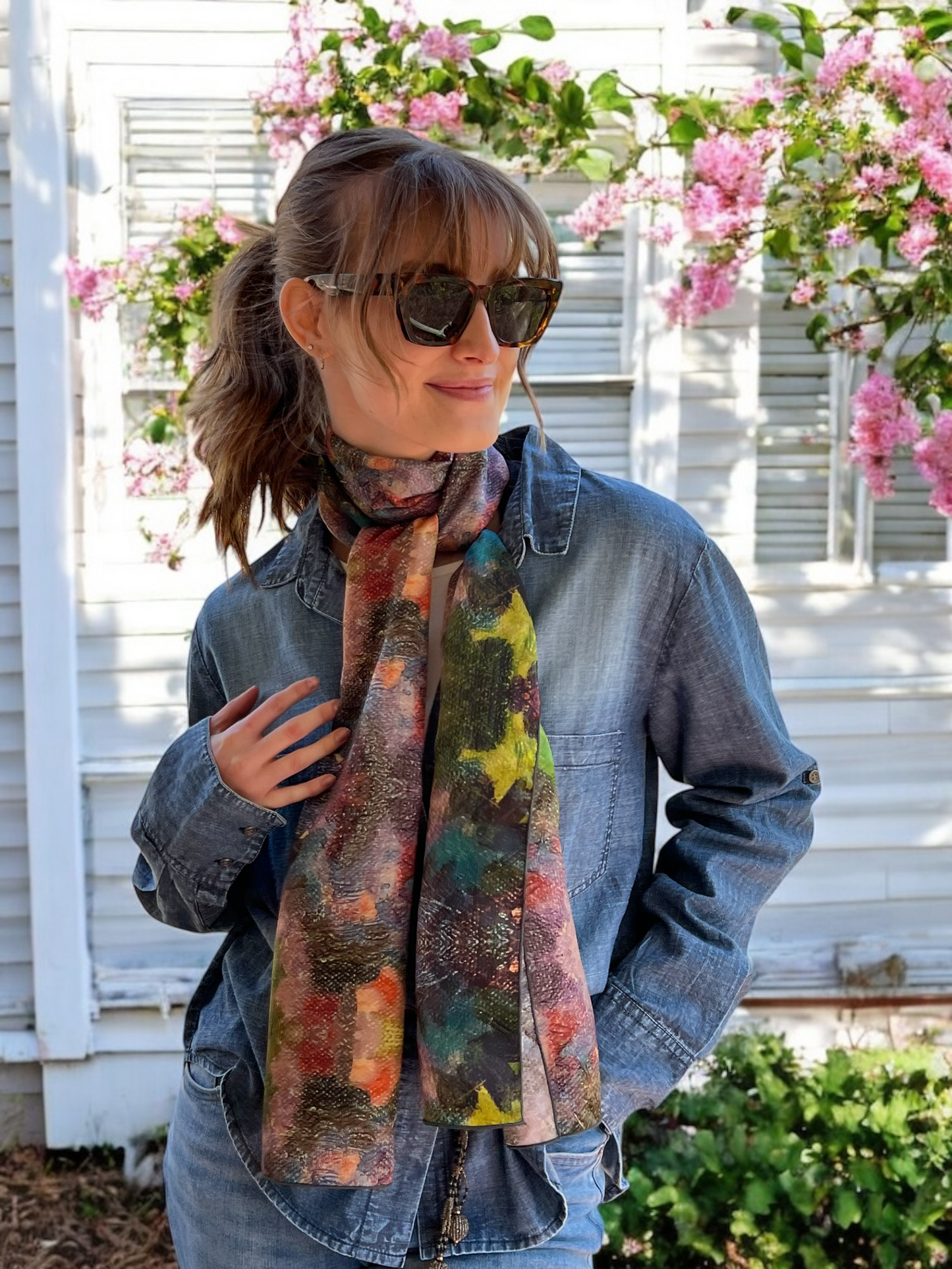 Lilac Waterlilies Silk Long Scarf