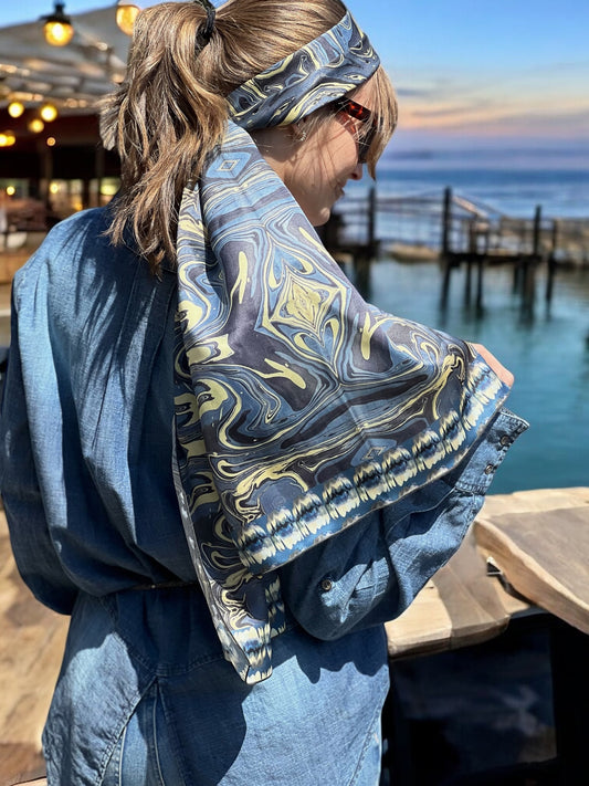 Mendocino Blues Silk Long Scarf