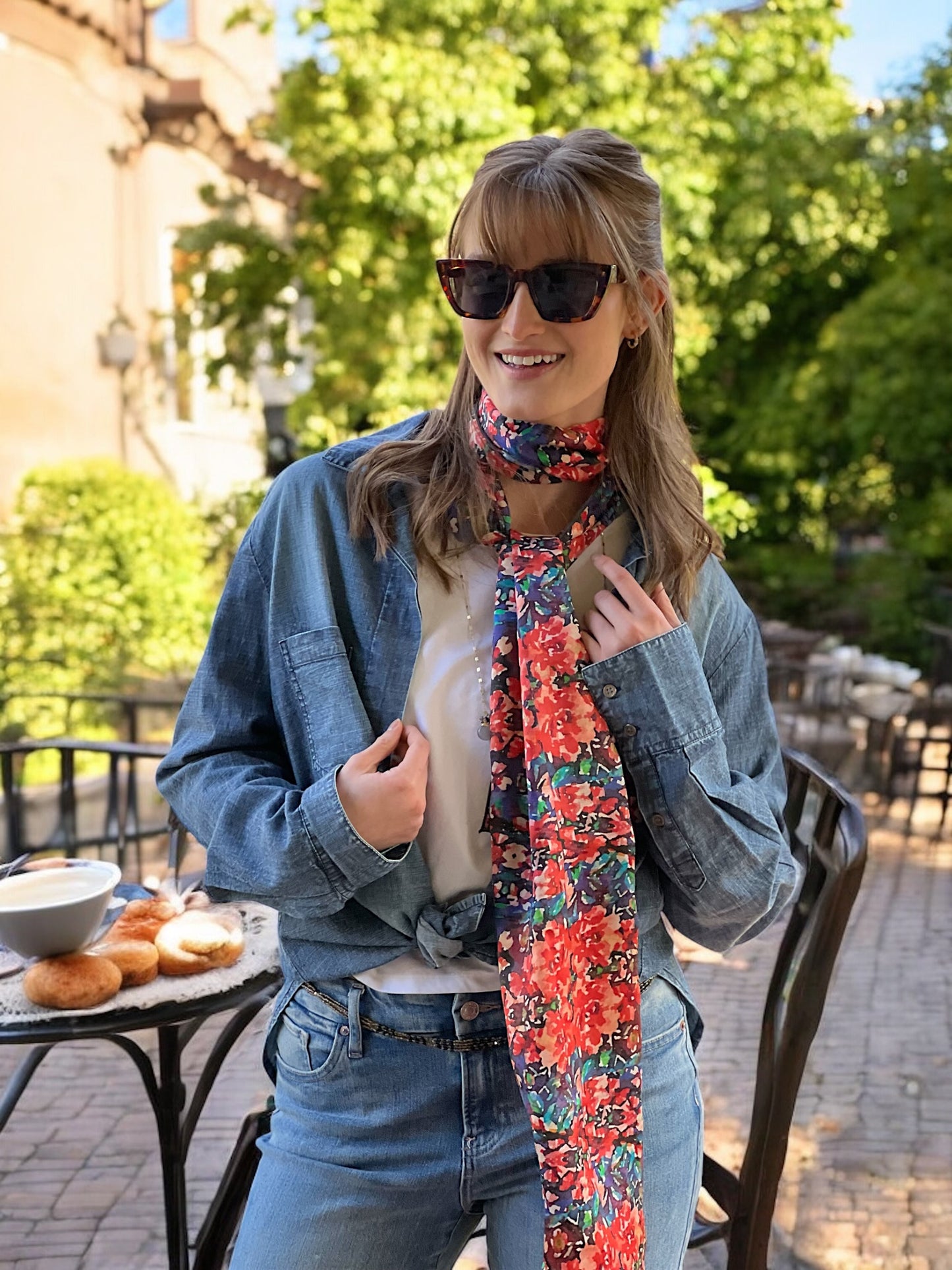 Somerset Rose Damask Silk Long Scarf