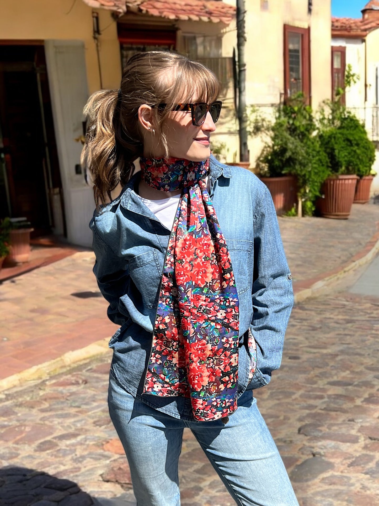 Somerset Rose Damask Silk Long Scarf