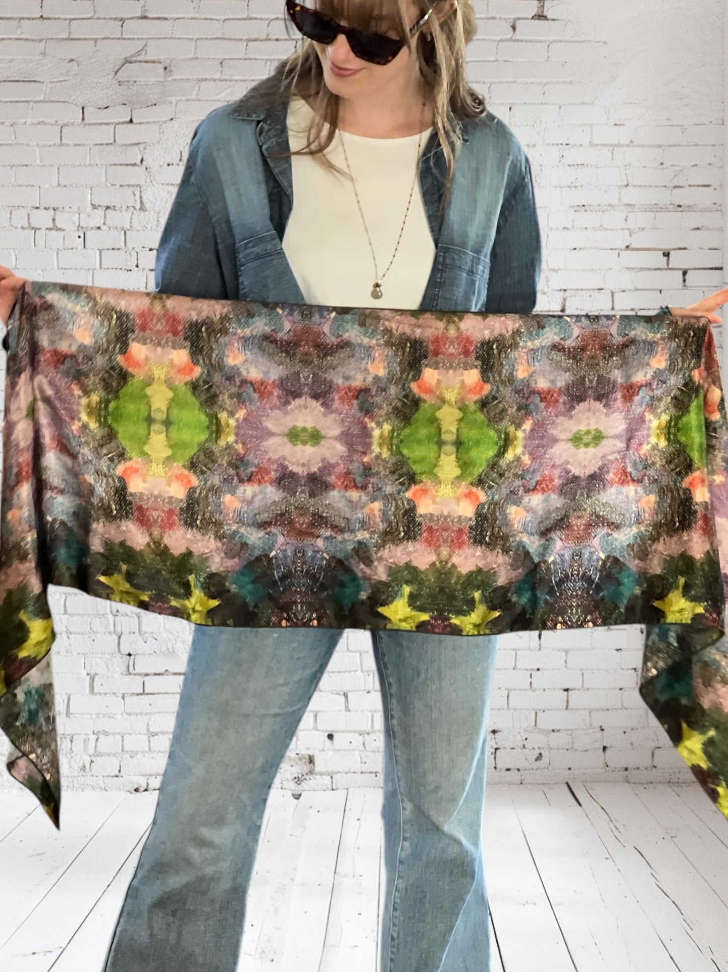 Lilac Waterlilies Silk Long Scarf
