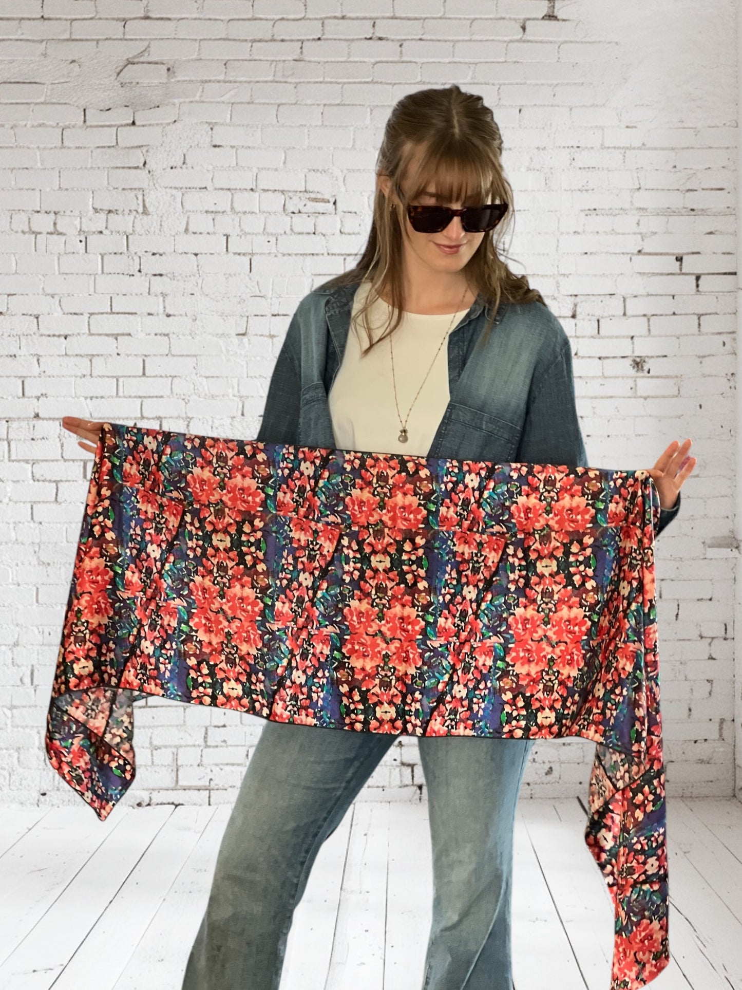 Somerset Rose Damask Silk Long Scarf