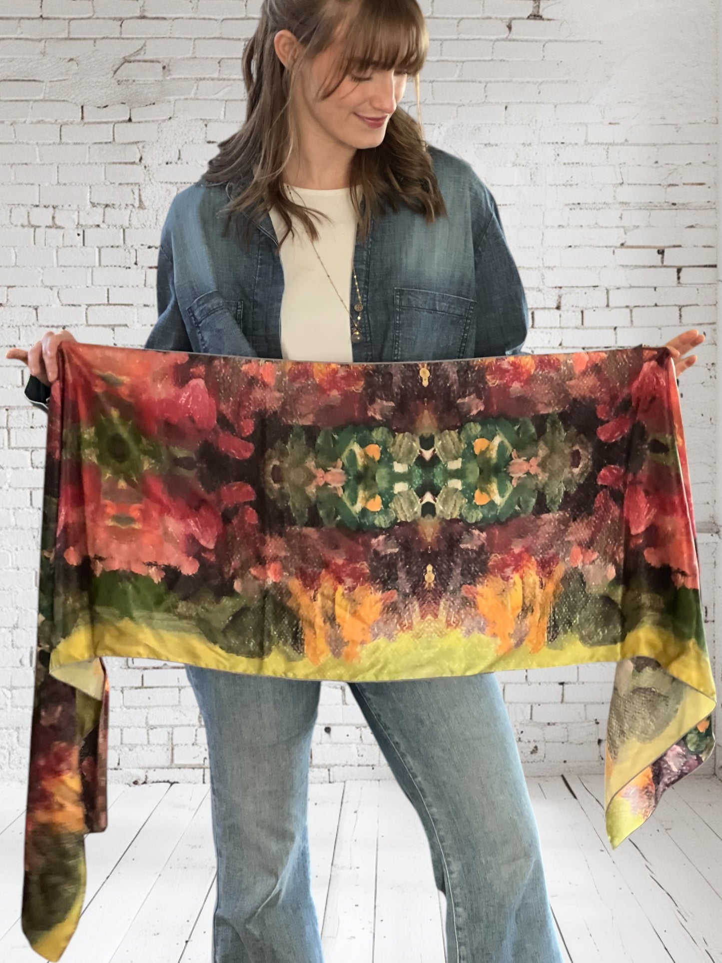 Giverny Garden Silk Long Scarf