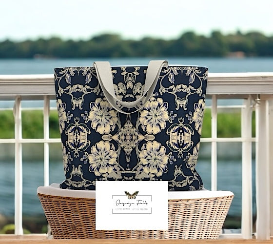 Blue Fleur Damask Tote Bag
