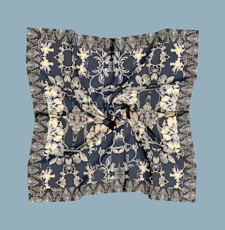 Blue Fleur Damask Silk Square Scarf