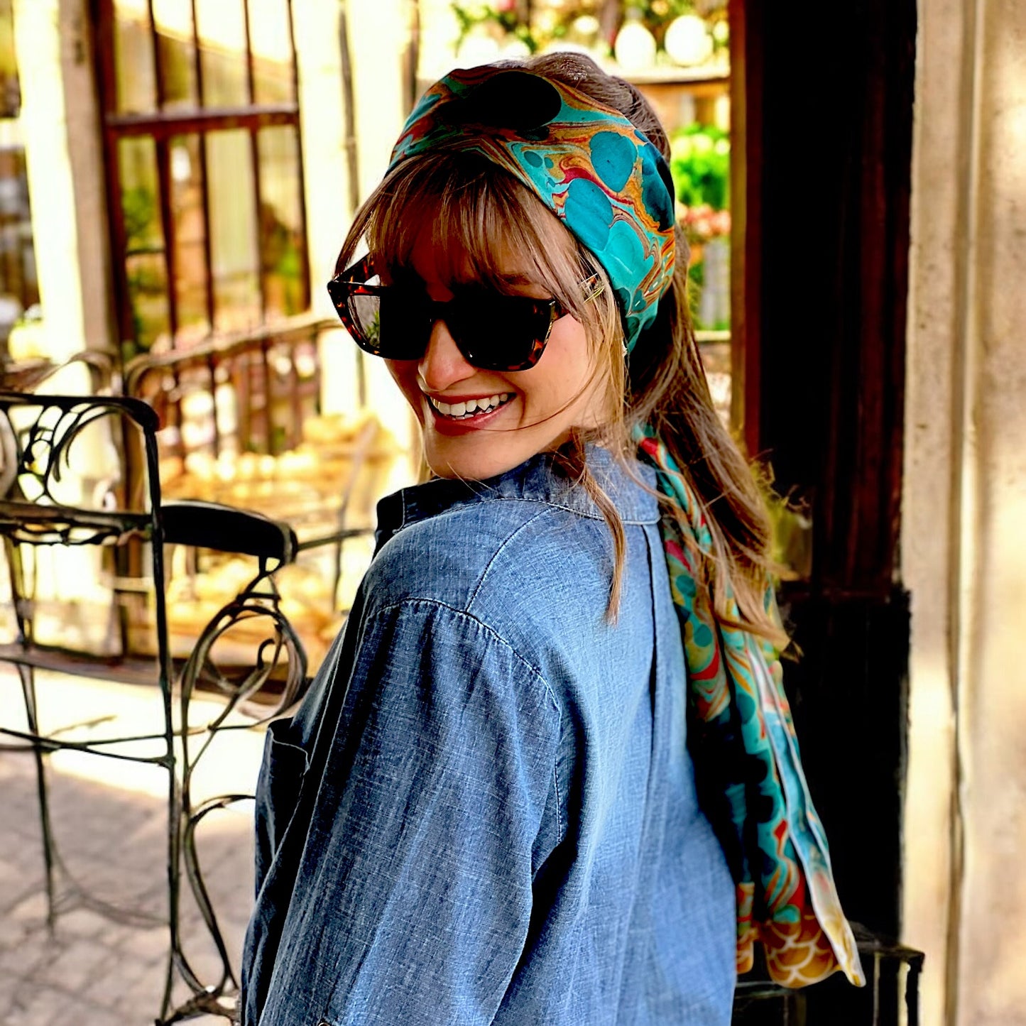 Gilded Currents Butterfly Long Silk Scarf