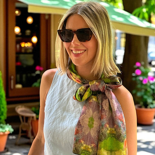 Lilac Waterlilies Silk Long Scarf