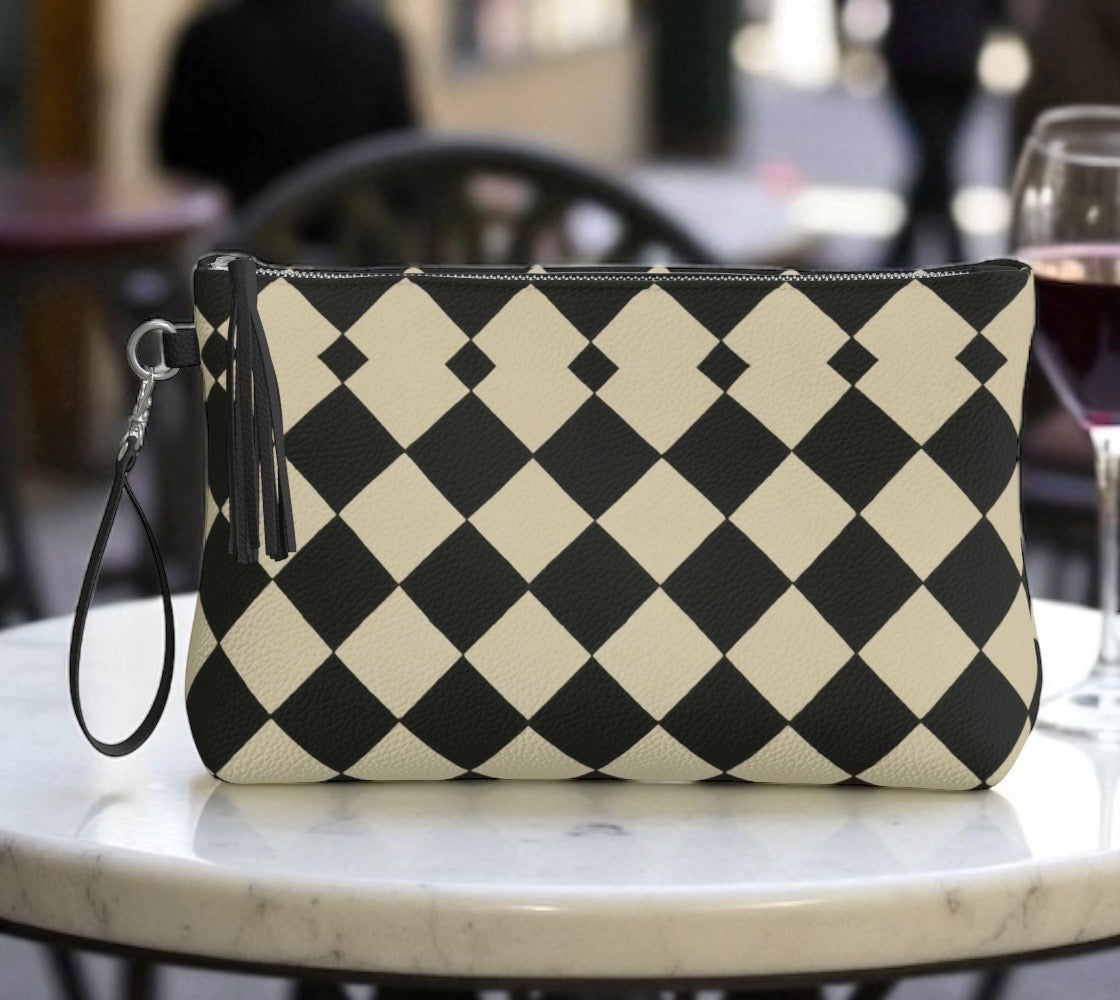 Metro Check Harlequin Vegan Leather Clutch Wristlet