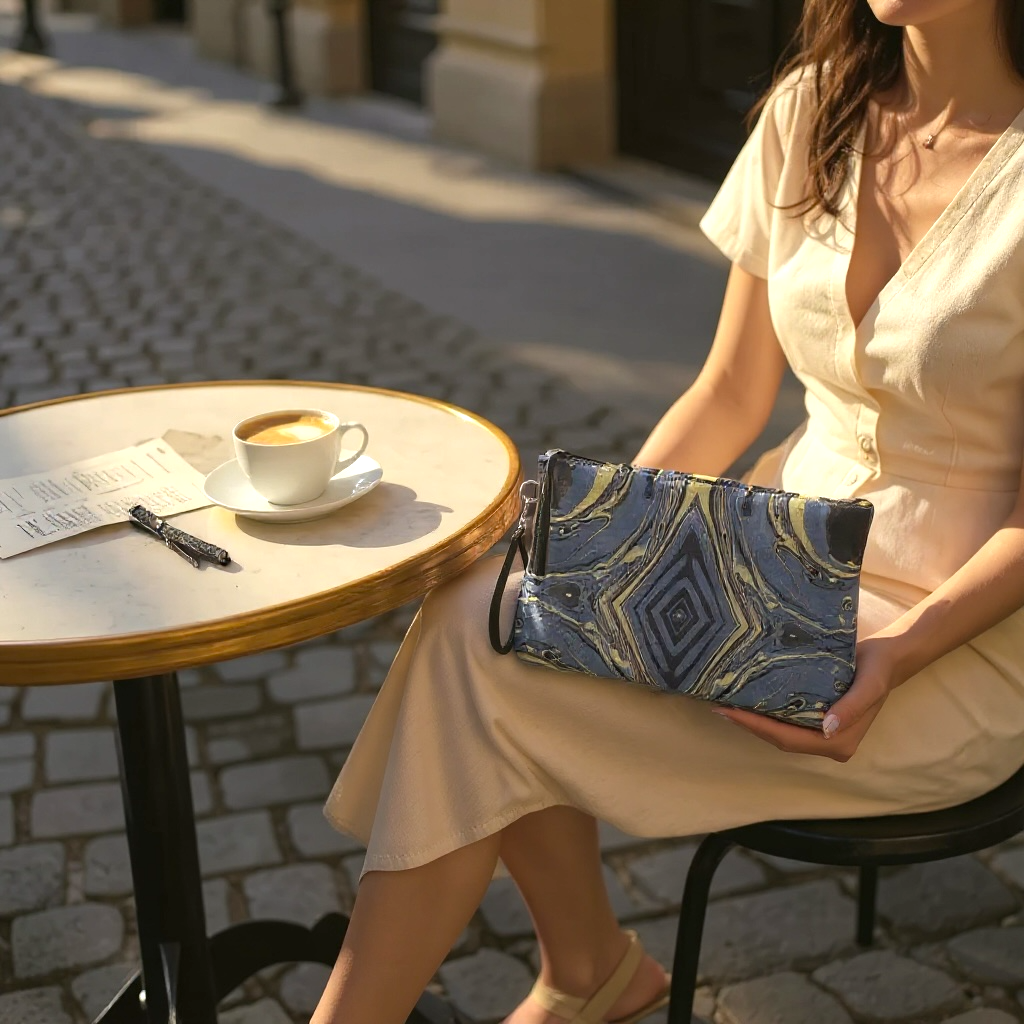 Mendocino Blues Diamond Vegan Leather Clutch