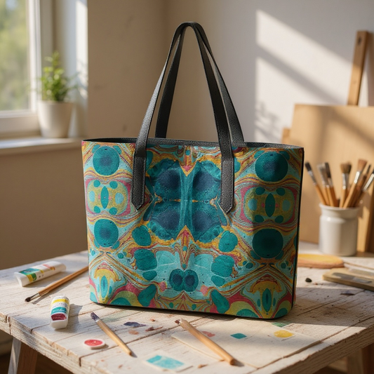 Gilded Currents Butterfly Vegan Leather Tote Bag