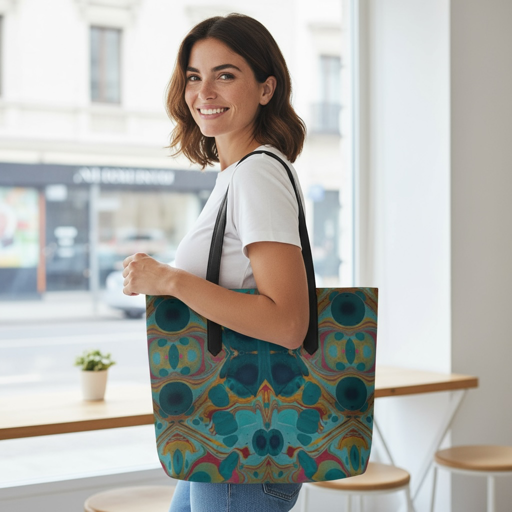 Gilded Currents Butterfly Vegan Leather Tote Bag
