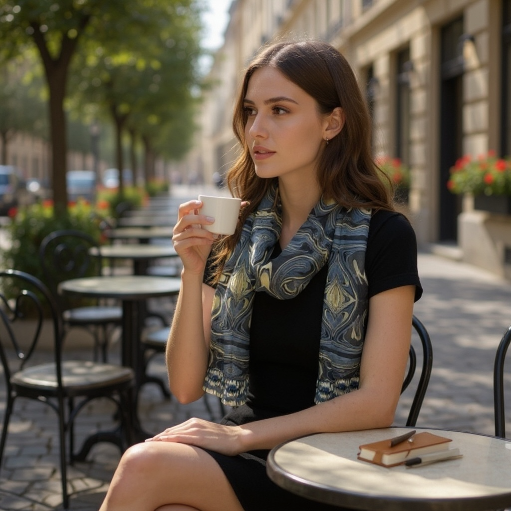 Mendocino Blues Diamond Long Silk Scarf