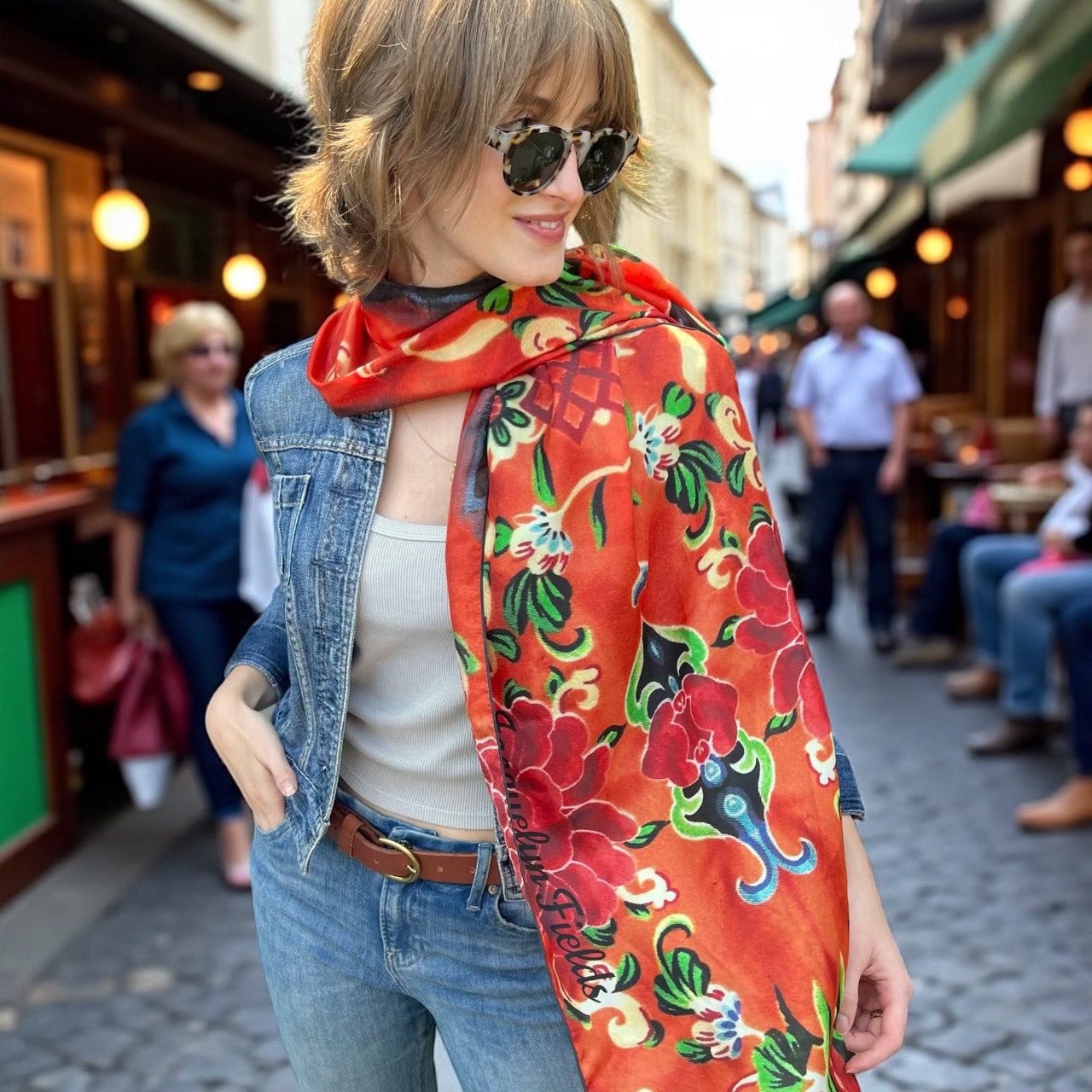 Jade and Flame Silk Long Scarf