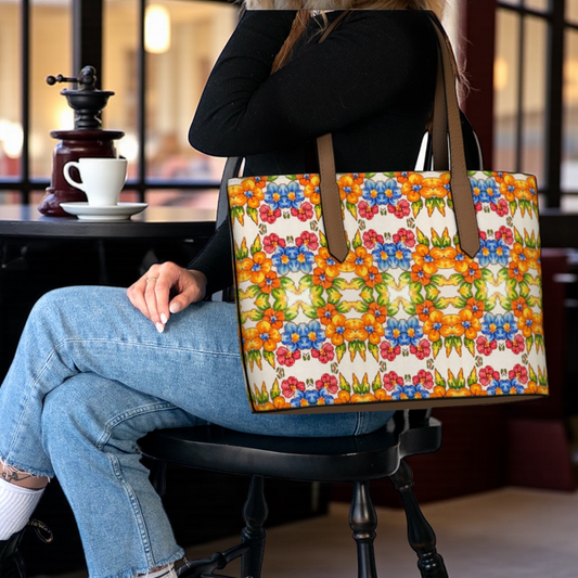 Positano Flowers Vegan Leather Tote Bag