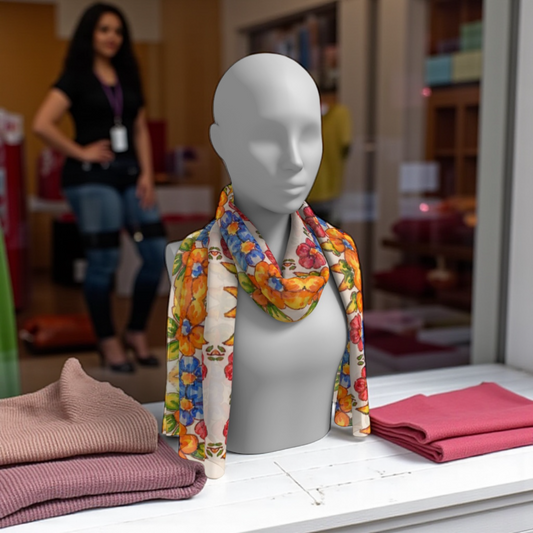 Positano Flowers Long Silk Scarf